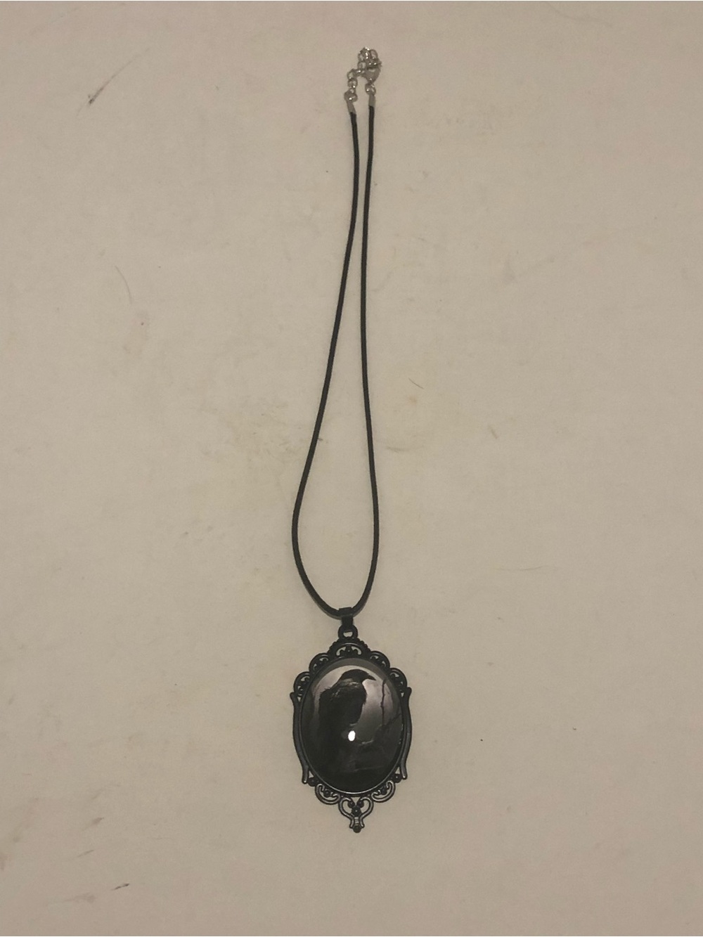 Black Raven Mirror Pendant Necklace